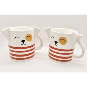Parker Lane Dog Coffee Cup Mugs Figural Red Stripe With Ears Cute 16oz Look New